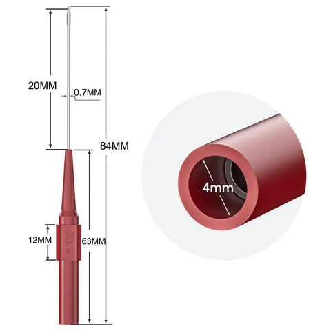 Back Probe Kit With 4mm Banana Sockets And 0.7mm Non-Destructive Wire Piercing Pins For Car Testers, red, side view