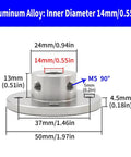Two Pack 14mm Rigid Flange Shaft Coupling Aluminum Alloy Motor Guide Shaft Connector for RC Models and DIY Projects, dimension chart