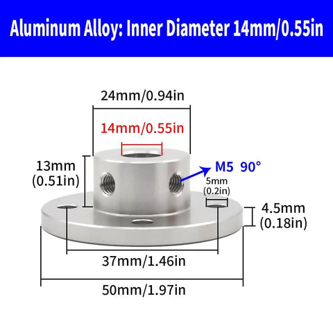 Two Pack 14mm Rigid Flange Shaft Coupling Aluminum Alloy Motor Guide Shaft Connector for RC Models and DIY Projects, dimension chart