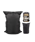 Ultralight Expandable Camera Backpack For Photographers Outdoor Travel With Rain Cover 40L Space Black showing interior gear storage