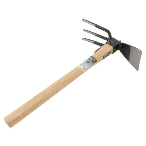 Forged Garden Hoe And Cultivator Hand Tiller From Classic Japanese Craftsmanship with wood handle and steel blades