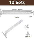 Ten Piece 12 Inch Aluminum DIN Rails Top Hat Slotted 35mm Wide 7mm High With Screws For Automation Equipment Electrical Box Mounting And Hardware Industrial Grade Durable Mounting Hardware For Control Panels And Enclosures dimensions displayed