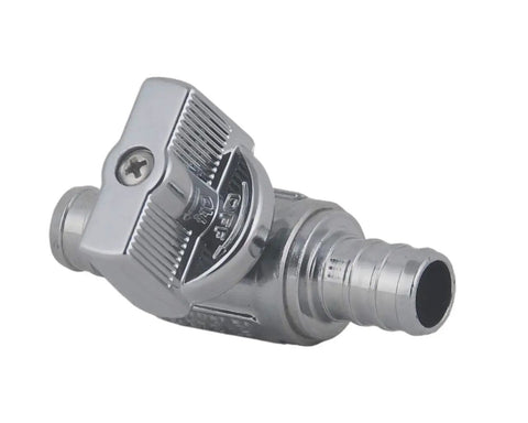 One Quarter Turn Straight Stop Valve One Half Inch PEX To One Half Inch PEX Lead Free Brass Chrome Plated For Faucet Or Toilet Install