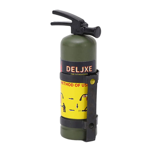 Slick Green Mini Fire Extinguisher For RC Rigs With Vivid Simulation Look And Quick Swap Mounting For Axial SCX10 And WPL MN Series Trucks, displaying details and graphics.