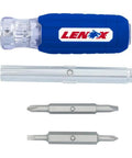 6 In 1 Multi Bit Screwdriver With In-Handle Storage, Dual Sided Removable Shafts, Slotted and Phillips Bits Displayed
