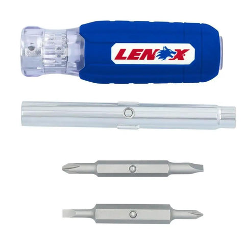 6 In 1 Multi Bit Screwdriver With In-Handle Storage, Dual Sided Removable Shafts, Slotted and Phillips Bits Displayed