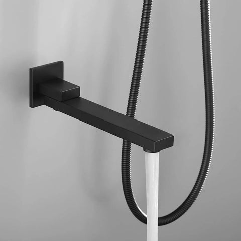 Shower System 16 Inch Square Bathroom Rain Mixer Shower Combo Set wall-mounted matte black faucet with water flow.