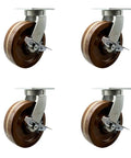 12 Inch Beefy Swivel Top Plate Caster Set With Heavy Duty Phenolic Wheels, High Temp Performance Casters, 4 Piece Set