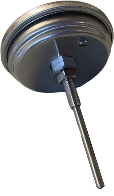 Black Face BBQ Grill Thermometer 50F To 900F High Temp Range with 3 Inch Stem and Half NPT Thread, installation nut visible