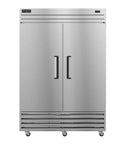Pro Grade Workhorse Commercial Freezer With Hella Durable Stainless Steel Doors, double door design, sleek front view.