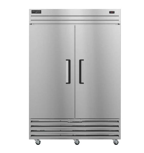 Pro Grade Workhorse Commercial Freezer With Hella Durable Stainless Steel Doors, double door design, sleek front view.