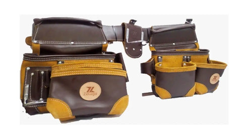 Heavy Duty Leather Framer Tool Bag Set In Coffee Brown Built For Pros With Reinforced Seams And Pro Grade Organization