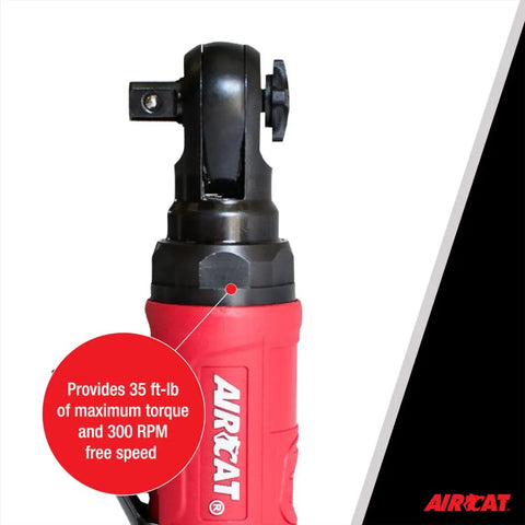 Palm Size Pneumatic Mini Ratchet With Three Eighths Inch Drive 300 RPM 35 Ft Lbs Max Torque Ergonomic Air Ratchet