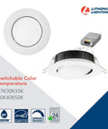 Ultra Thin 4 Inch LED Wafer Downlight With Adjustable Gimbal, Switchable Color Temperature 2700K, 3000K, And 3500K, Matte White
