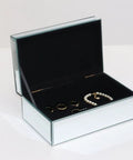 Open Luxury Silver Crushed Diamond Glass Mirrored Jewelry Organizer Box Storage For Rings, Earrings, Necklaces, And Bracelets