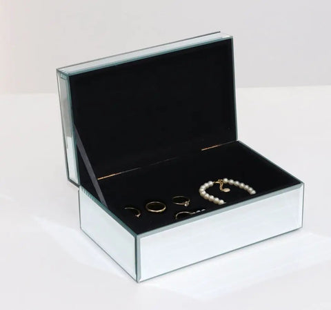 Open Luxury Silver Crushed Diamond Glass Mirrored Jewelry Organizer Box Storage For Rings, Earrings, Necklaces, And Bracelets