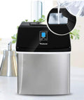 No Drama Portable Automatic Countertop Ice Maker Churning Fifty Five Pounds Of Snappy Cubes Daily with sleek stainless shell and water inlet.