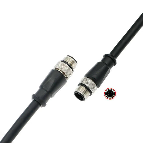 Heavy Duty M12 A Code Three Pin Male To Male Cable 15 Meter High Flex Industrial Wire close-up of connectors.