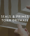 Clear Water Based Primer Sealer For Drywall And Wallpaper, Low VOC 5 Gallon Kit, being applied to torn drywall surface.