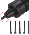Built Tough Ten Pack 10-24 Thread Replacement Mandrels For Rivet Nut Guns Heavy Duty Hardened Steel Tool Tips close-up of mandrel in use.