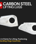 Close-up of carbon steel lifting lugs for Heavy Duty Weld On Container Door Hinge Set 10 Pack with Blade Pin and Lugs.