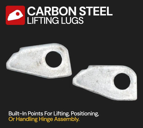Close-up of carbon steel lifting lugs for Heavy Duty Weld On Container Door Hinge Set 10 Pack with Blade Pin and Lugs.