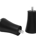 Kick Up The Look Of Your Couches And Tables With These Heavy Duty Rubber Furniture Leg Risers Standing Two Point Five Inches Tall For Rock Solid Stability Plus Anti Slip Pads Set Of 4 To Save Your Hardwood Floors, showing two black rubber risers with metal screws.