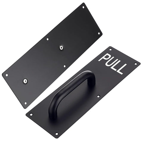 Two Sets 12 Inch Stainless Steel Door Handles For Wall Mounted Push Pull Plates With Screws, Rust Resistant And Durable Black Finish