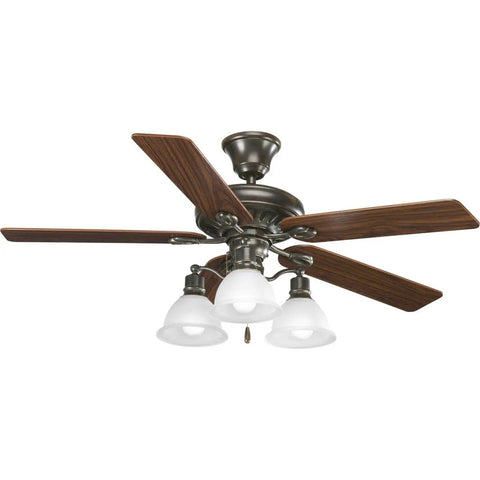 Signature 52 Inch Five Blade Ceiling Fan With Reversible 153 X 18 Motor In Antique Bronze Finish, with light fixtures visible