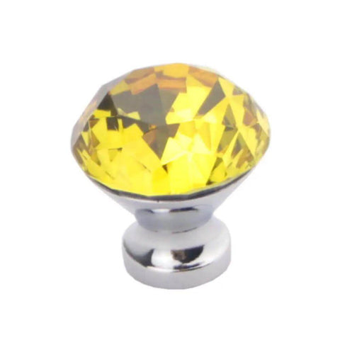 Dime Notch Quality 10 Pack Yellow Diamond Crystal Cabinet Knobs Hella Sturdy Heavy Duty Drawer Pulls Prime Closet Hardware For Fresh Kitchen Upgrades And Smooth Renovation Projects - Close-up of diamond cut yellow knob.