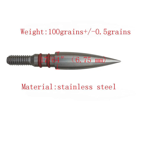 Stainless Steel Screw In Field Point Arrowheads Set For Archery 100 125 150 200 300 Grains, 100 grain close-up view