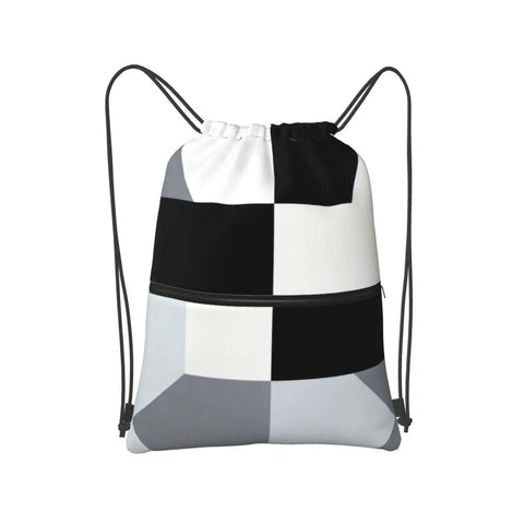 Black And White Piano Key Grid Print Drawstring Gym Bag For Men And Women Dope Unisex Fitness Sack with zipper pocket.