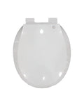 Commercial Round Open Front Toilet Seat With Smooth Soft Close Lid And Rock Solid Quick Release Hinges For No Sweat Cleaning and White Plastic Comfort In Any Professional Setup top view.