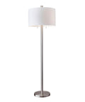 Dual Pull Chain Floor Lamp With Brushed Steel Finish And White Fabric Drum Shade, Two Bulb Setup For Bedroom Living Room Or Office, 61 Inches Tall