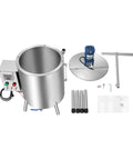Pro Grade Heating Mixing Filling Machine With 30L Stainless Steel Tank, components and stirrer, viewed from above.
