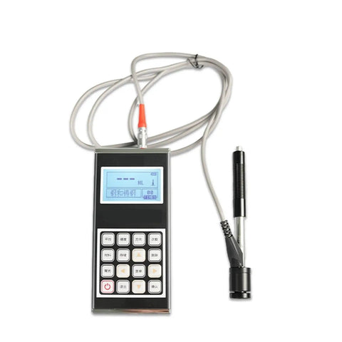 Heavy Duty Portable Digital Leeb Hardness Tester With Dead On Accuracy For Testing Stainless Steel Copper Aluminum And Forged Metals Without The Hassle, showing display and probe.