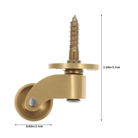 Heavy Duty Vintage Brass Swivel Caster Wheels With Cushioned Rubber Tread Set Of 4 Rock Solid Furniture Casters close-up of a wheel and screw with dimensions.