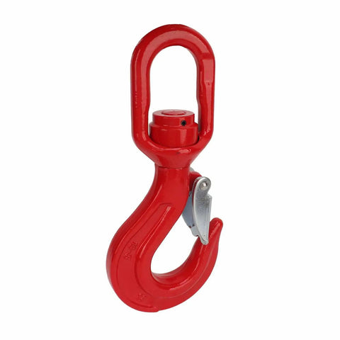 Hardcore Heavy Duty Swivel Lifting Hook Built Like A Tank At 5.3 Ton Capacity Top Tier Alloy Steel rigging grabber in red.