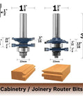Two Piece Carbide Tipped Ogee Stile And Rail Router Bit Set for cabinetry with dimensions and design details