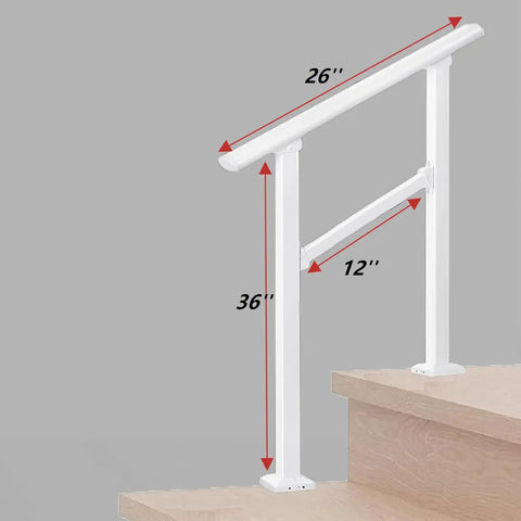 Sturdy Outdoor And Indoor Stair Handrail Kit For 1 To 2 Steps, Safety Hand Rail For Porch And Deck, Easy Install With Adjustable Angle