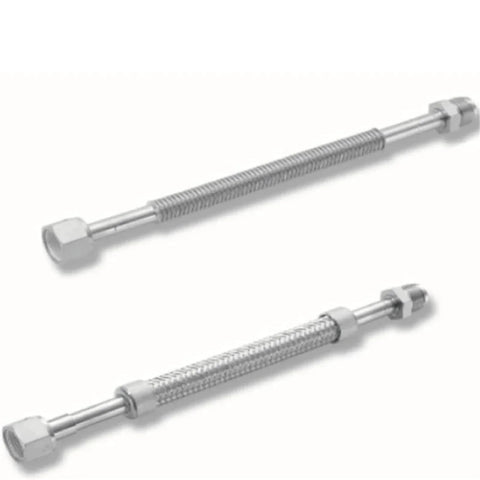 Two SUS316L VCR bellows hoses, 500mm, 1/4 in female-to-male fittings, stainless steel vacuum lines