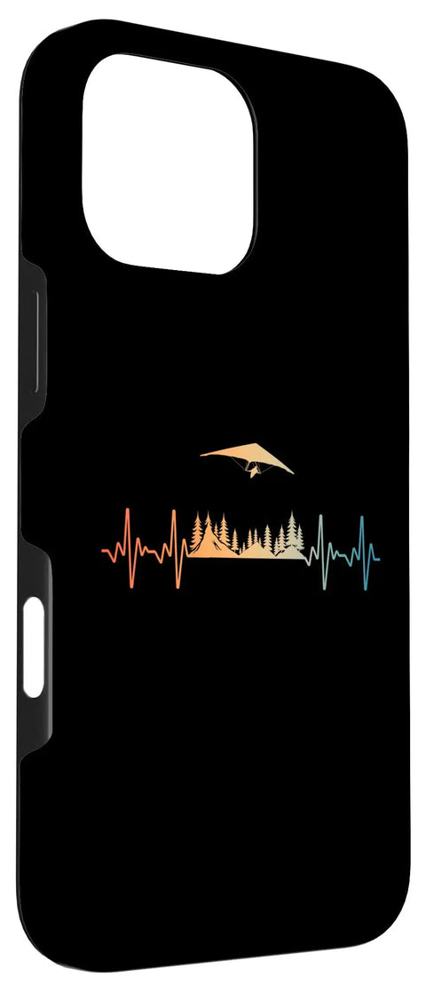 Hang Glider Art Phone Case For iPhone 16 Pro Max Dope Glide Vibe Design silhouette with heartbeat pattern on black.