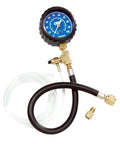 OTC 5630 fuel pressure test kit with blue gauge, brass fittings, clear tubing and black hose (front view)