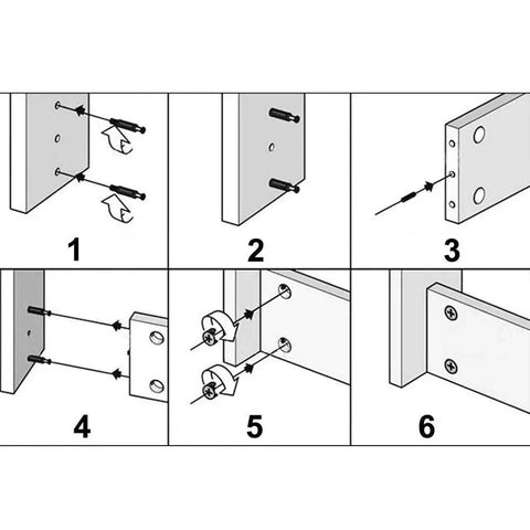 Game Changer Thread Knurled Rivet Nuts And Cam Fitting Pins For Furniture Hardware Super Easy White Setup With 50 Sets Of 15 By 12 Mm Pre Inserted Side Connectors For Cabinets And Wood Panels Ironclad Grip installation guide image showing assembly steps 1-6 for cabinetry using cam fittings and nuts.