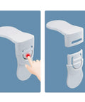 Close-up of 10 Pack Child Safety Drawer Locks with Strong Adhesive Tool Free Installation showing installation and locking mechanism.