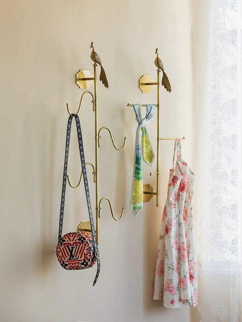 Knockout Brass Peacock Wall Hook S Shaped Coat And Hat Rack Fly Entryway Or Bedroom Setup Hella Durable Dual Mount No Drill Adhesive Option with accessories.