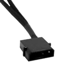 Close-up of 2 Pack 4 Pin To Dual 3 Pin And 4 Pin PWM PC Case Fan Splitter Cable for 12V cooling with black sleeved connector.
