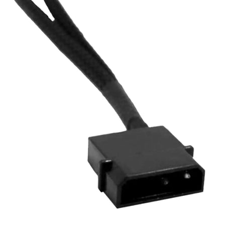 Close-up of 2 Pack 4 Pin To Dual 3 Pin And 4 Pin PWM PC Case Fan Splitter Cable for 12V cooling with black sleeved connector.