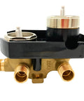Heavy Duty Rough In Shower Valve With Integrated Diverter And Solid Forged Brass Body engineered for easy back to back installs, showing detailed valves.