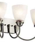 3 Light Vanity Light With Satin Etched Glass Shades in Brushed Nickel, 20.25 Inch Traditional Colonial Style Fixture